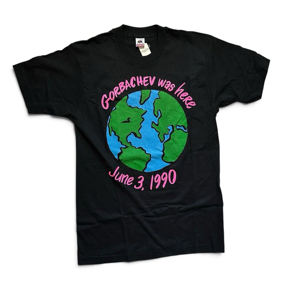 Vintage 1990 Gorbachev Was Here T-Shirt Fruit Of The Loom USA Made Size L Black